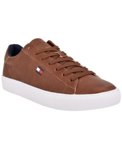 Tommy Hilfiger Men's Rexin Lace Up Low Top Sneakers Men's Shoes In Med Brown