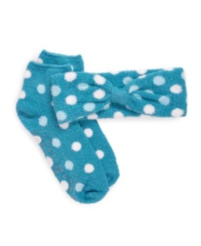 Muk Luks Women's Aloe Infused Socks And Headband Set, 2 Piece In Blue
