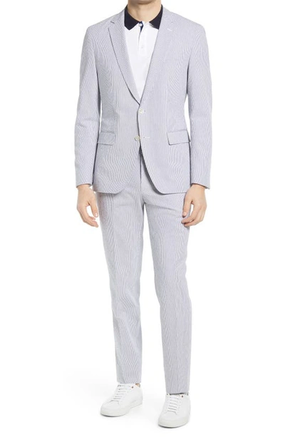 Hugo Boss Helford/gander 3 Slim Fit Stripe Seersucker Suit In Light Grey
