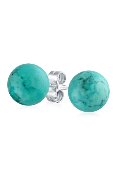Bling Jewelry Sterling Silver Dot Turquoise Stud Earrings In Blue