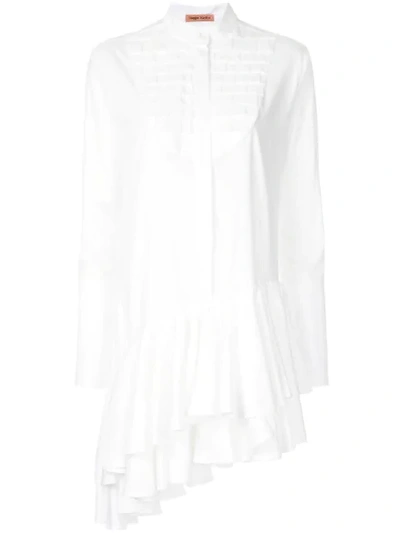 Maggie Marilyn Super Human Ruffled Cotton Shirting Asymmetric Shirtdress In White