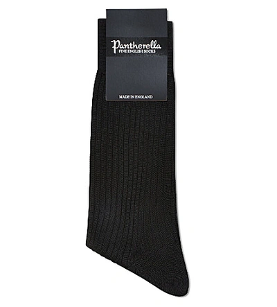 Pantherella Mens Black Short Ribbed Silk Socks