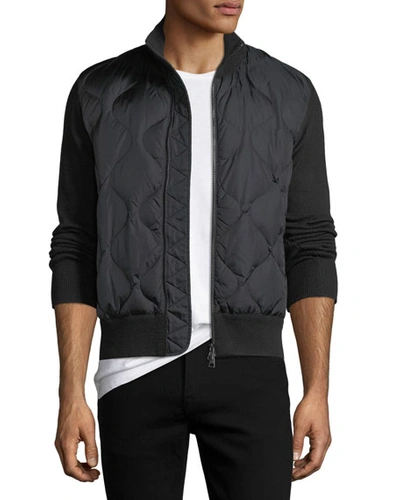 Moncler Quilted Nylon & Wool-blend Zip-front Cardigan In Black