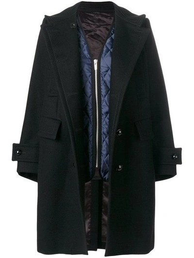 Sacai Double Breasted Coat In Black