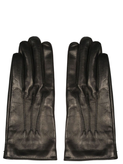 Gucci Double G Button Leather Gloves In Black