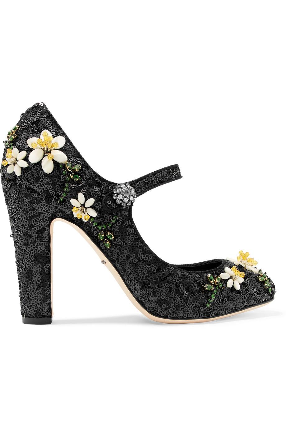 Dolce & Gabbana Bead And Sequin-embellished Leather Pumps | ModeSens