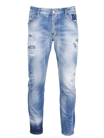 Dsquared2 Ripped Straight Leg Jeans In Blue
