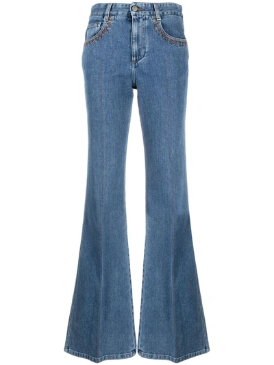Chloé Printed High-rise Flared Jeans In Blue