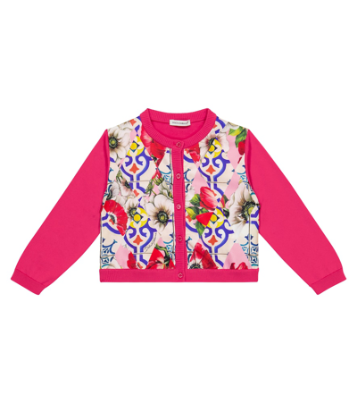 Dolce & Gabbana Baby Printed Cotton And Silk Cardigan In Pink