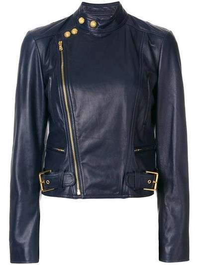 Polo Ralph Lauren Leather Biker Jacket In Blue