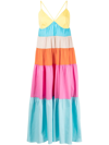 Staud Cleo Colorblock Tiered Midi Dress In Multi