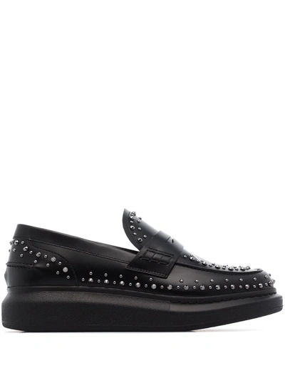 Alexander Mcqueen Black Hybrid Studded Leather Penny Loafers