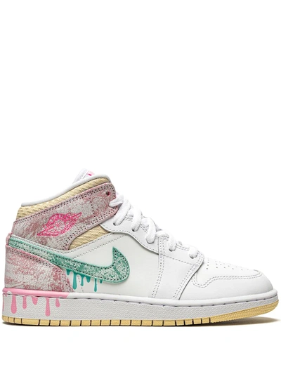 Jordan Girls  Aj 1 Mid Edge Glow In White/green Glow/arctic Punch