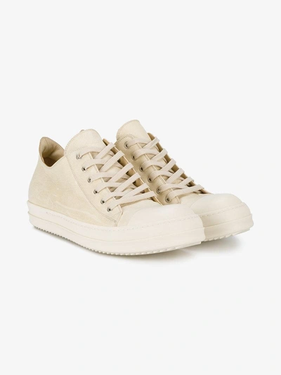 Rick Owens Ivory Low Leather Sneakers In Beige