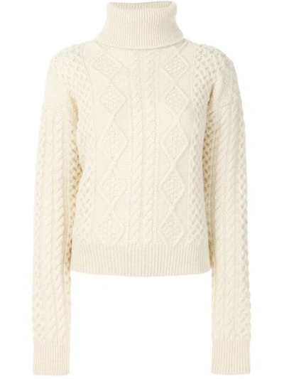 Saint Laurent Roll-neck Cable-knit Wool Sweater In Neutral
