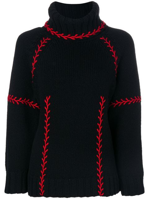 Red Embroidered Cashmere Turtleneck 