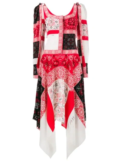 Alexander Mcqueen Scoop-neck Cross-stitch Print Crepe De Chine Dress In Red
