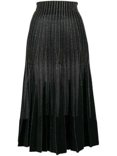Alexander Mcqueen Metallic Embroidered Plissé-silk Tussah Maxi Skirt In Black