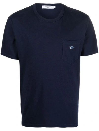 Maison Kitsuné Embroidered-logo Pocket T-shirt In Blau
