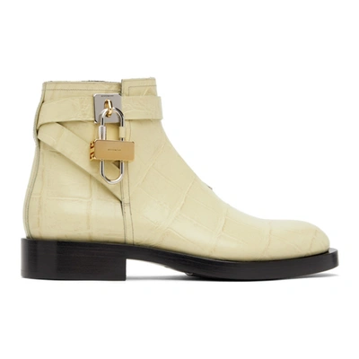 Givenchy Yellow Croc Padlock Boots In 130-off Whi