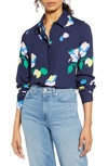 Halogenr Halogen Hidden Button Long Sleeve Blouse In Navy Multi Decoupage Floral