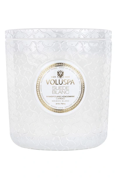 Voluspa Laguna Embossed Glass Triple Wick Luxe Candle In White