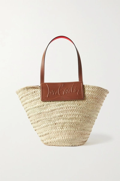 Christian Louboutin Loubishore Woven Straw And Embossed Leather Tote In Beige
