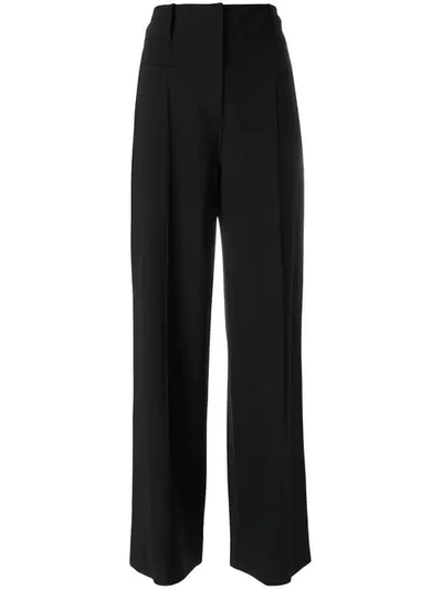 Diane Von Furstenberg Wide-leg Pintucked Wool-blend Trousers In Black