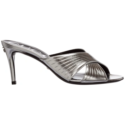 Gucci Women's Leather Heel Sandals In Silver