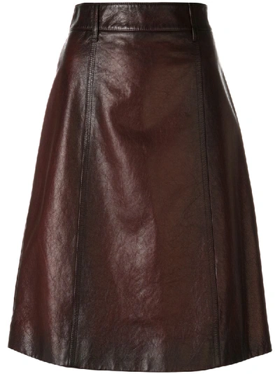 Prada Distressed Midi Leather Skirt In Bordeauxrosso