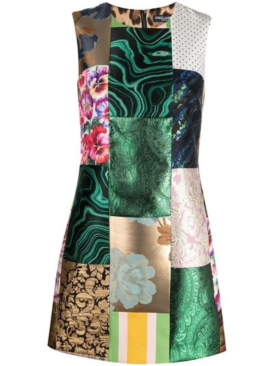 Dolce & Gabbana Short Sleeveless Patchwork Jacquard Dress In Multicolour