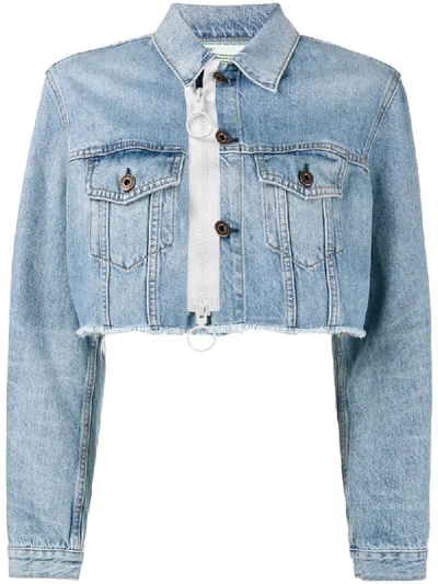 Off-white Cropped Frayed Denim Jacket In Blue