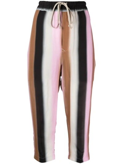 Rick Owens Cropped Striped Crepe Track Pants In Pink