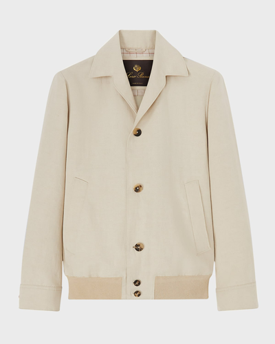 Loro Piana Camp-collar Linen Bomber Jacket In Neutrals