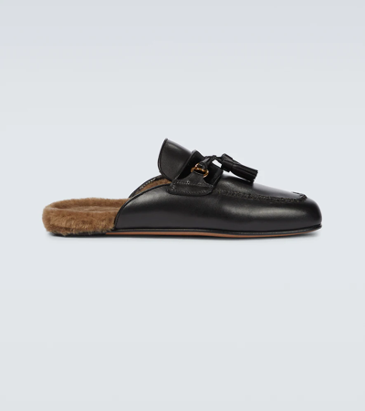 Tom Ford Stephan Shearling-lined Leather Tasselled Backless Loafers In Black