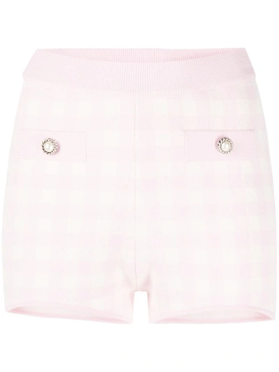 Alessandra Rich Gingham Cotton Knitted Hot Pants In Pink