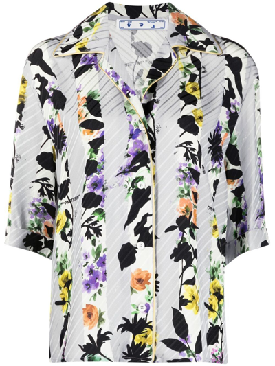 Off-white Off White - Striped Shirt With Flowers In Multicolour