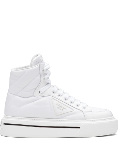 Prada Macro Re-nylon And Brushed-leather High-top Sneakers In White