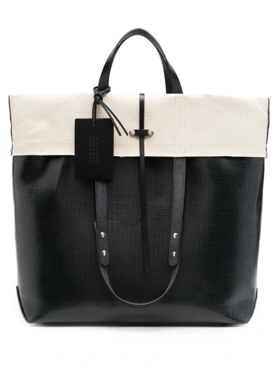 Maison Margiela Black & Beige Canvas Shopping Tote