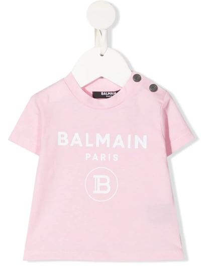 Balmain Babies' Logo-print Cotton T-shirt In Pink