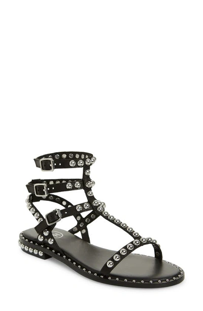 Ash Maeva Sandal In Leather With Studs In Black/ Silver