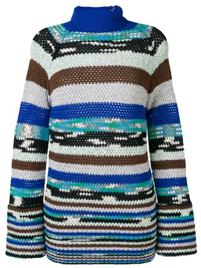 Missoni Roll-neck Striped Wool-blend Knit Sweater In Multicolour