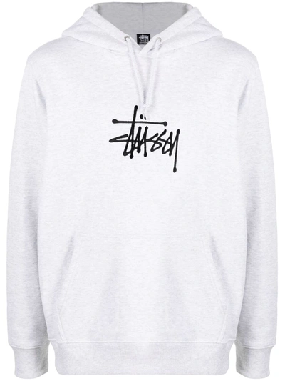 Stussy Logo-print Pullover Hoodie In Gray