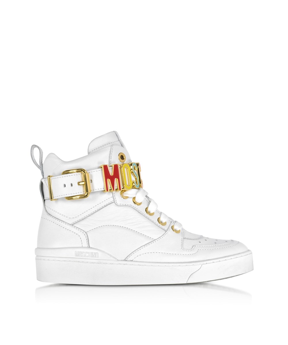 Moschino Women's White Leather Hi Top Sneakers' | ModeSens