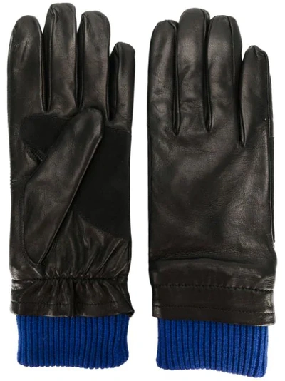 Ami Alexandre Mattiussi Rib-knit Leather Gloves In Black