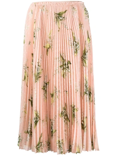 Red Valentino Redvalentino Floral Printed Pleated Midi Skirt In Eau De Rose