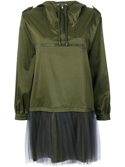 Moschino Anorak Dress With Tulle Skirt In Military Green