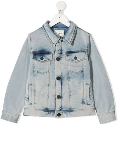 Givenchy Kid Delave Denim Jacket With Back Logo In Grigio Chiaro