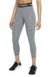 Nike Women's  Pro Mid-rise Crop Mesh Panel Leggings In Smoke Grey Heather/black/white