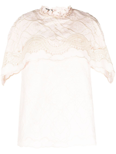 Alberta Ferretti Embroidered Short-sleeve Blouse In Pink